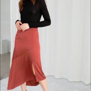 & Other Stories Side Slit Satin Midi Skirt